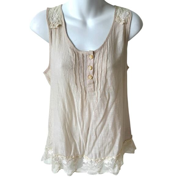 Cynthia Rowley Cream Sleeveless Top Womens Medium Lace Romantic Flirty Coquette - Picture 1 of 14